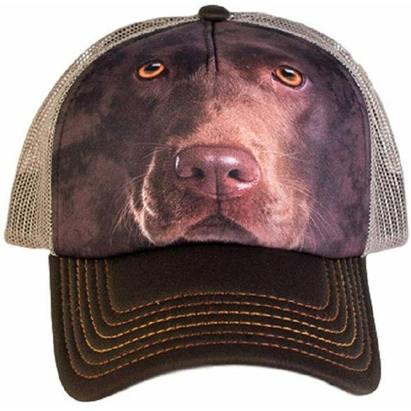 The Mountain Chocolate Lab Mens Graphic Trucker Hat Brown Adjustable Mesh Cap - Picture 1 of 3